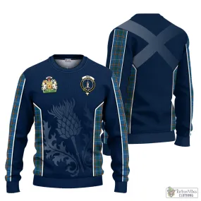 Bain Tartan Knitted Sweatshirt with Family Crest and Scottish Thistle Vibes Sport Style