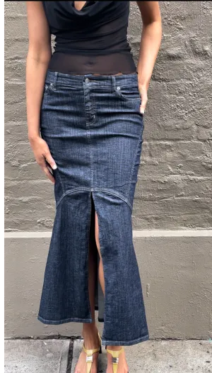 Denim Swish Maxi Skirt. Raw Denim