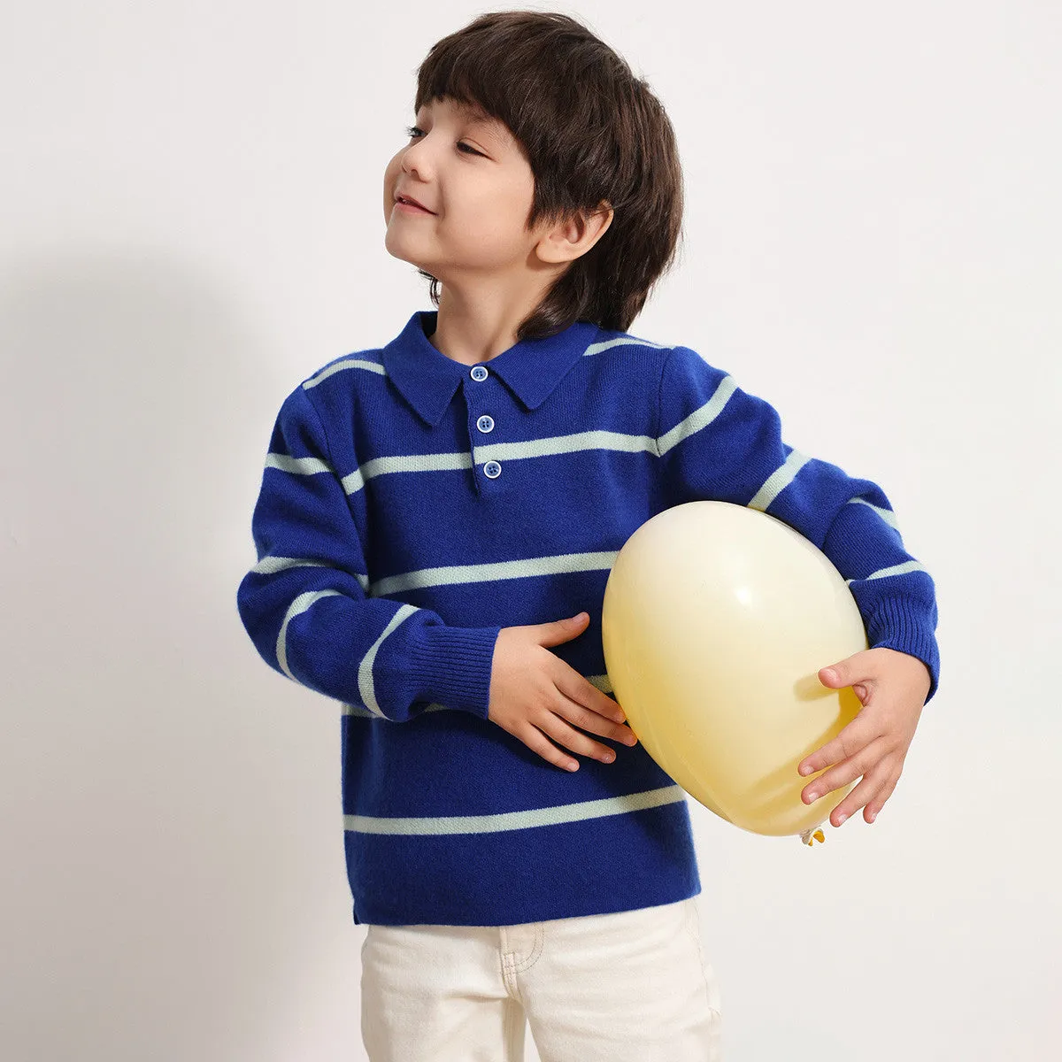 100% Wool Kids Polo Collar Striped Sweater