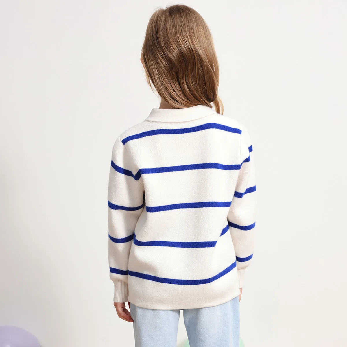 100% Wool Kids Polo Collar Striped Sweater