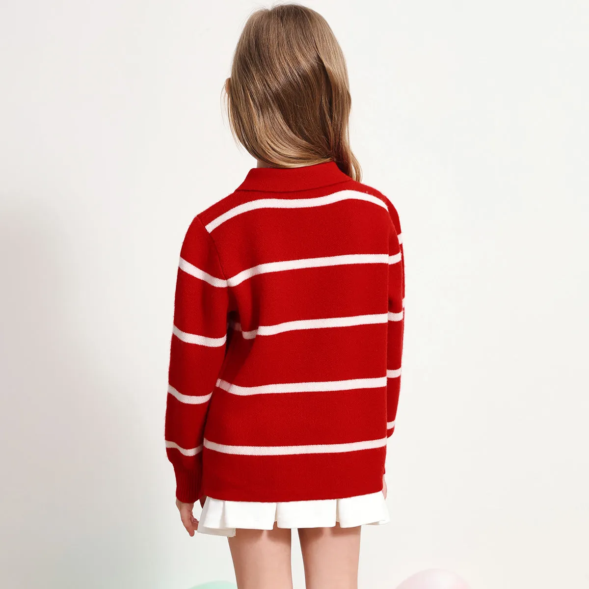 100% Wool Kids Polo Collar Striped Sweater