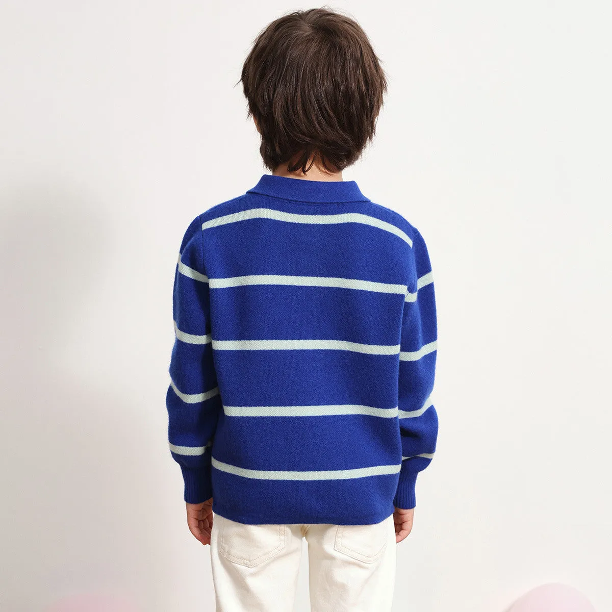 100% Wool Kids Polo Collar Striped Sweater