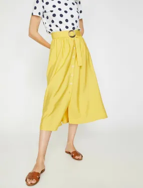 11854 Yellow Waist Detailed Midi Skirt