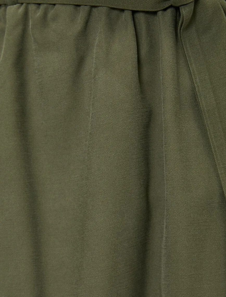 12166 Khaki Tie Waist Midi Skirt