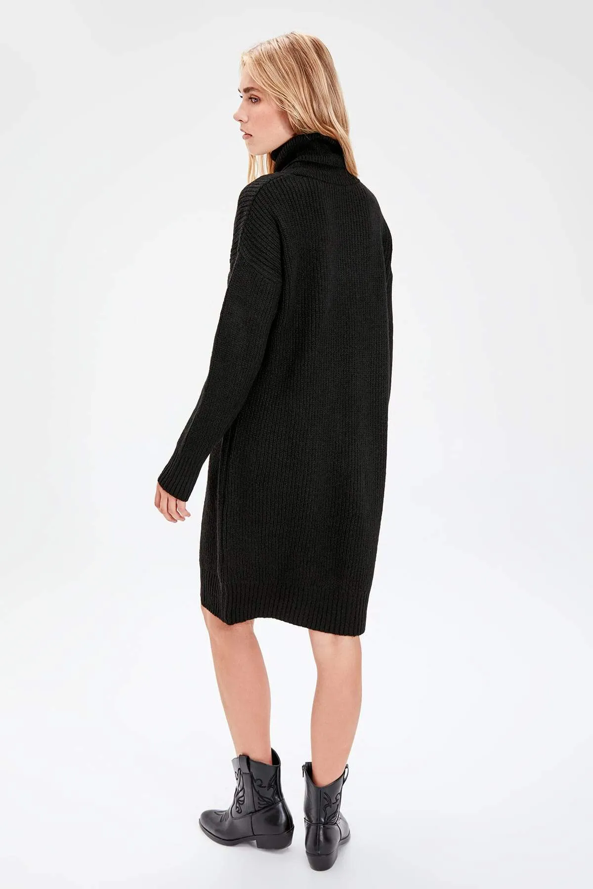 13054 Black Turtleneck Oversize Sweater Dress