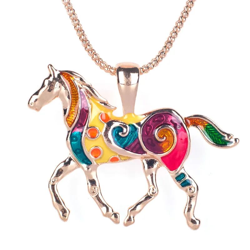 14K Gold Plated Painted Pony Enamel Horse Pendant Necklace for Woman Gift Horse Lover