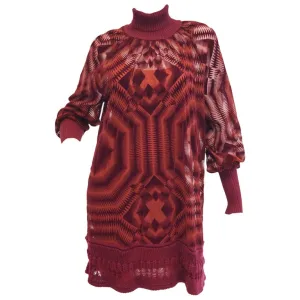 1990s Jean Paul Gaultier Sheer Silk Devore Red Velvet & Knit Dress / Tunic