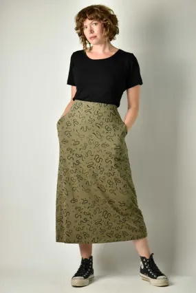 90s Maxi Skirt - Olive Snakes