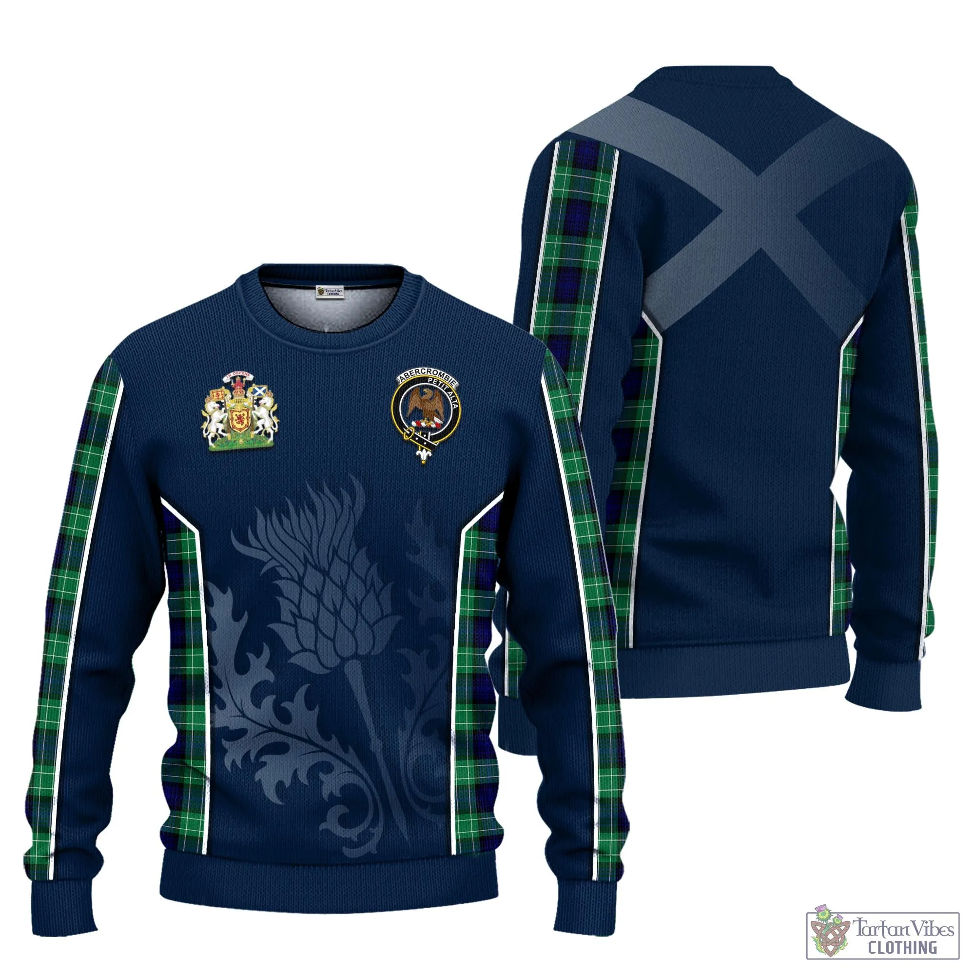 Abercrombie Tartan Knitted Sweatshirt with Family Crest and Scottish Thistle Vibes Sport Style