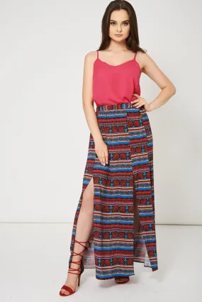 Abstract Pattern Split Front Maxi Skirt Ex-Branded Available In Plus Sizes