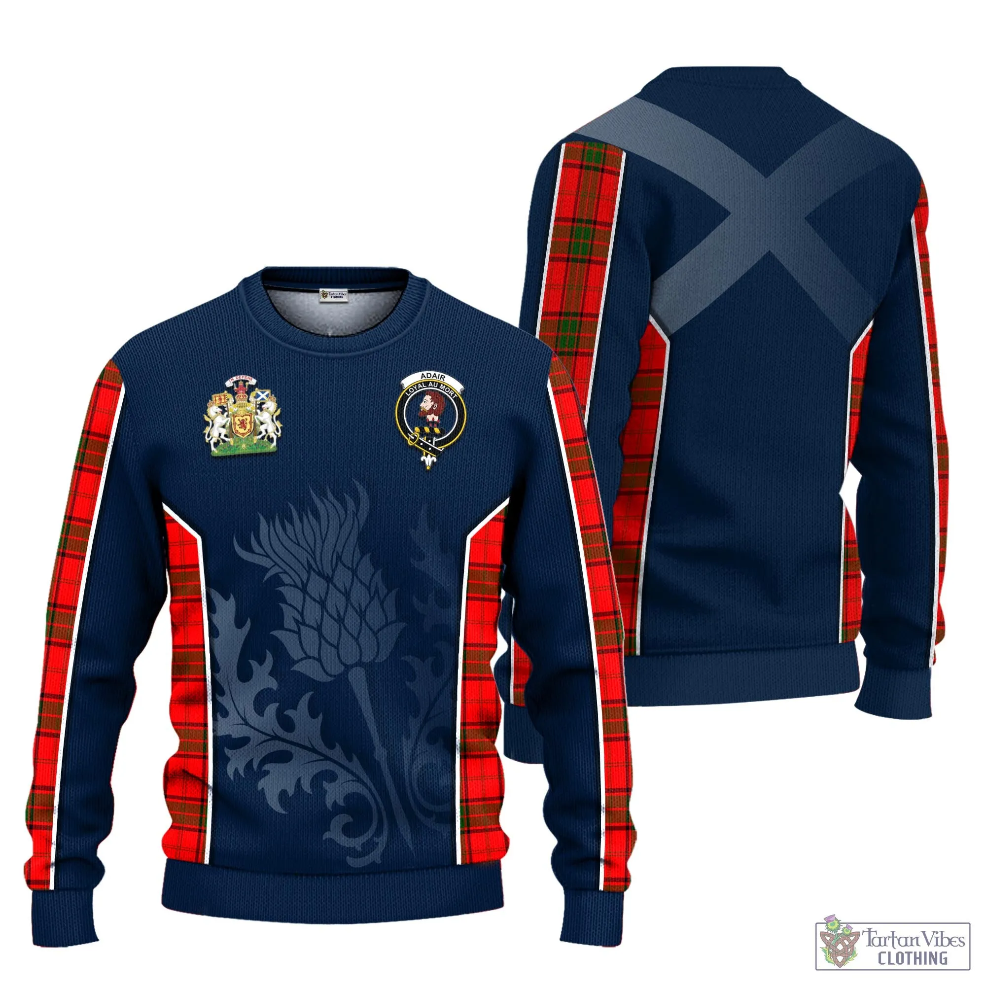 Adair Tartan Knitted Sweatshirt with Family Crest and Scottish Thistle Vibes Sport Style