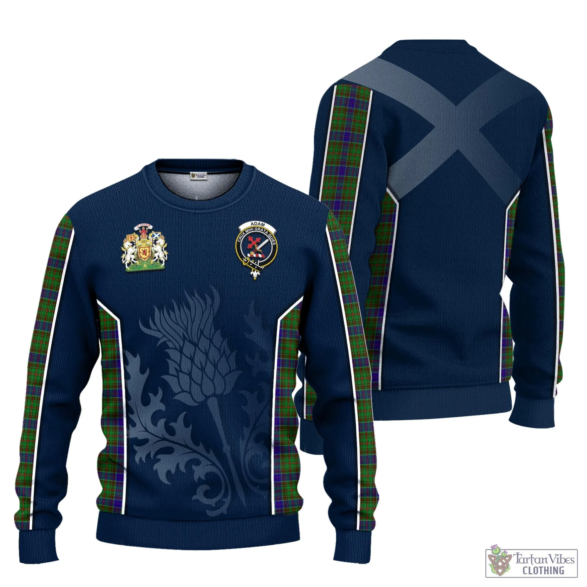 Adam Tartan Knitted Sweatshirt with Family Crest and Scottish Thistle Vibes Sport Style