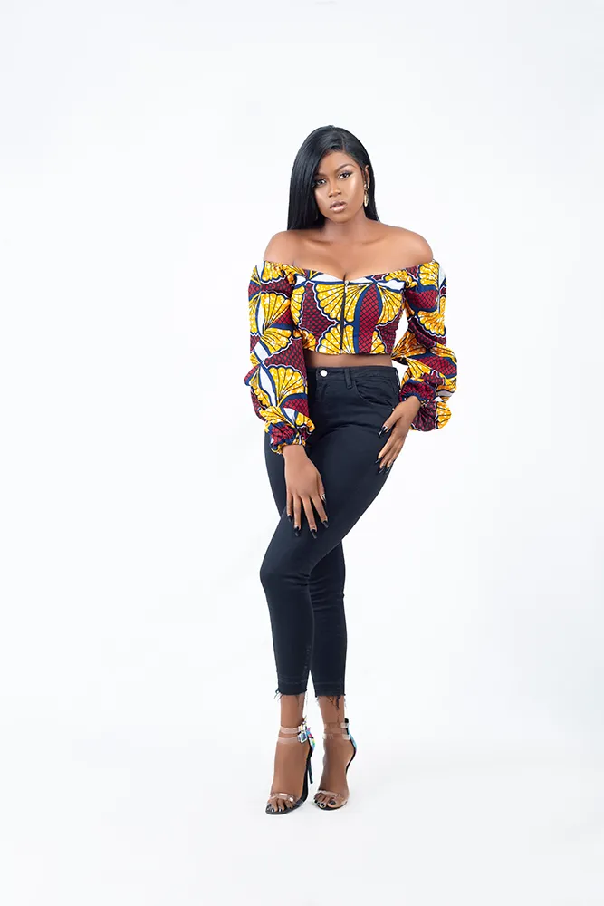 African Print Bella off Shoulder balloon sleeve top