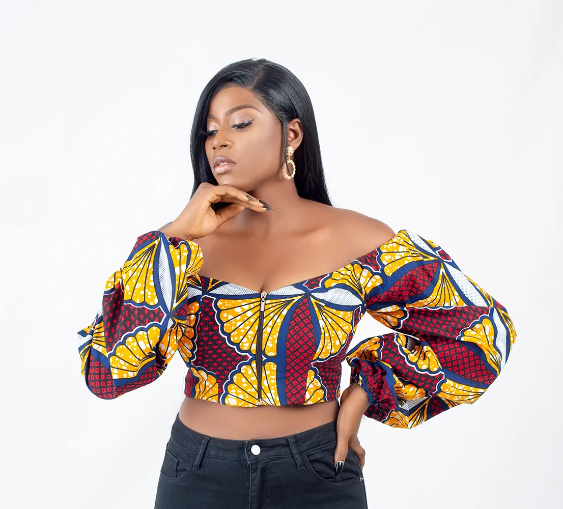 African Print Bella off Shoulder balloon sleeve top