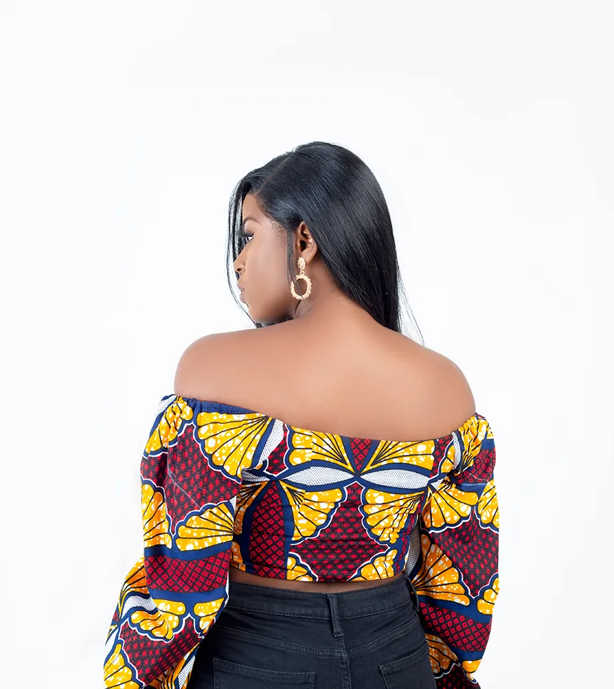 African Print Bella off Shoulder balloon sleeve top