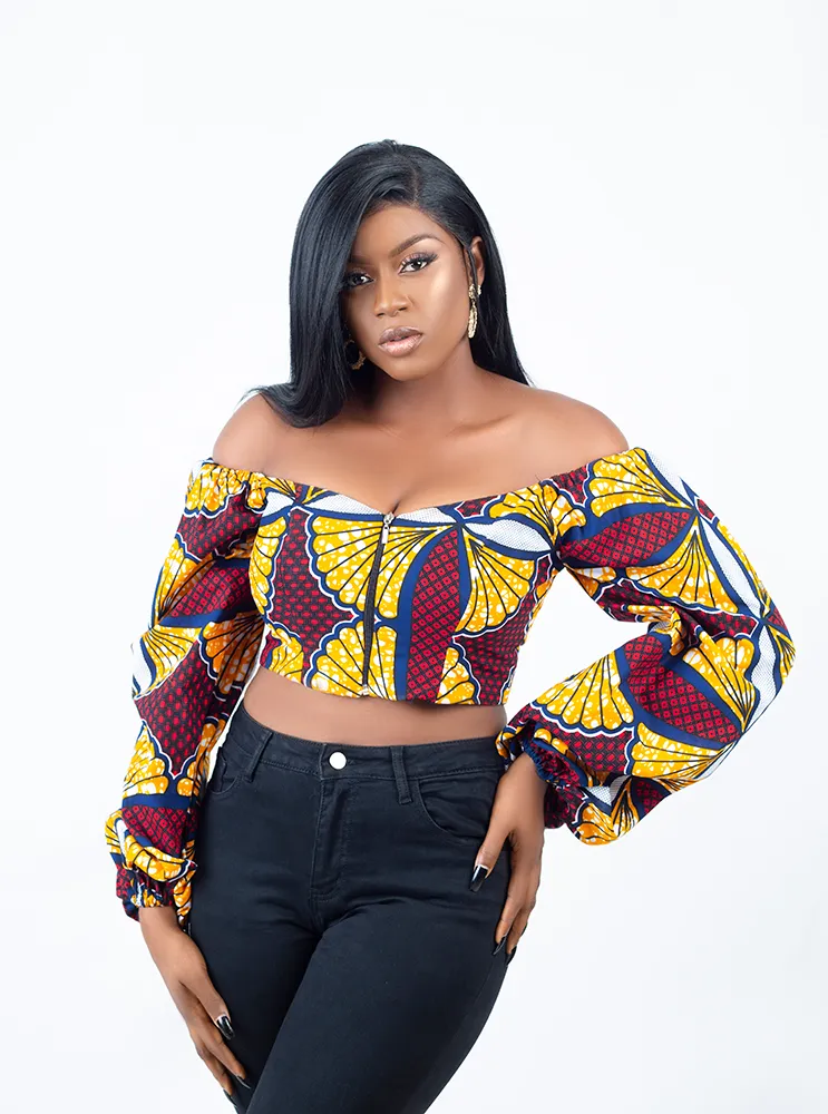 African Print Bella off Shoulder balloon sleeve top