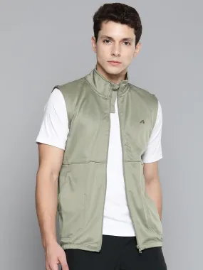 Alcis Men Green Solid Sleeveless Running Sporty Jacket