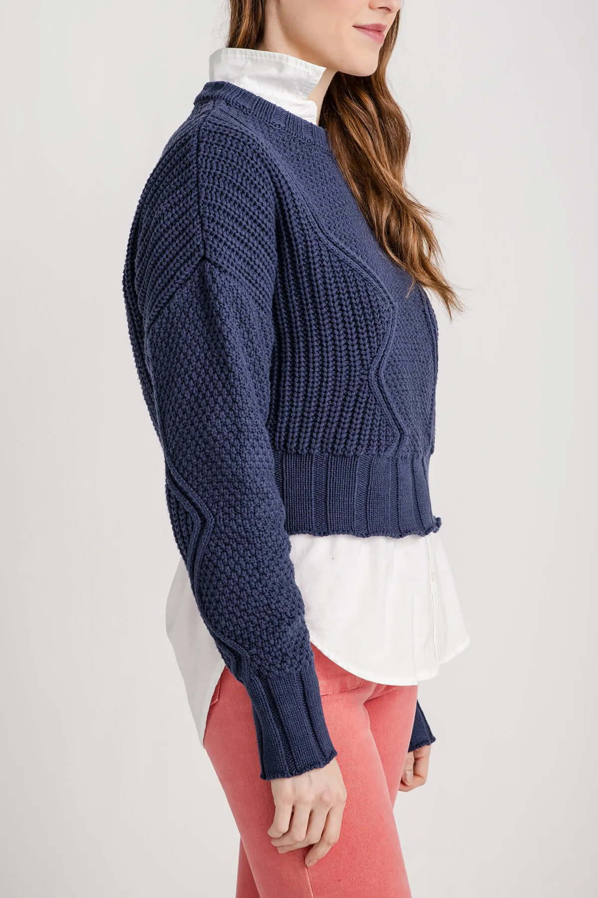 All Row Cotton Cable Sweater