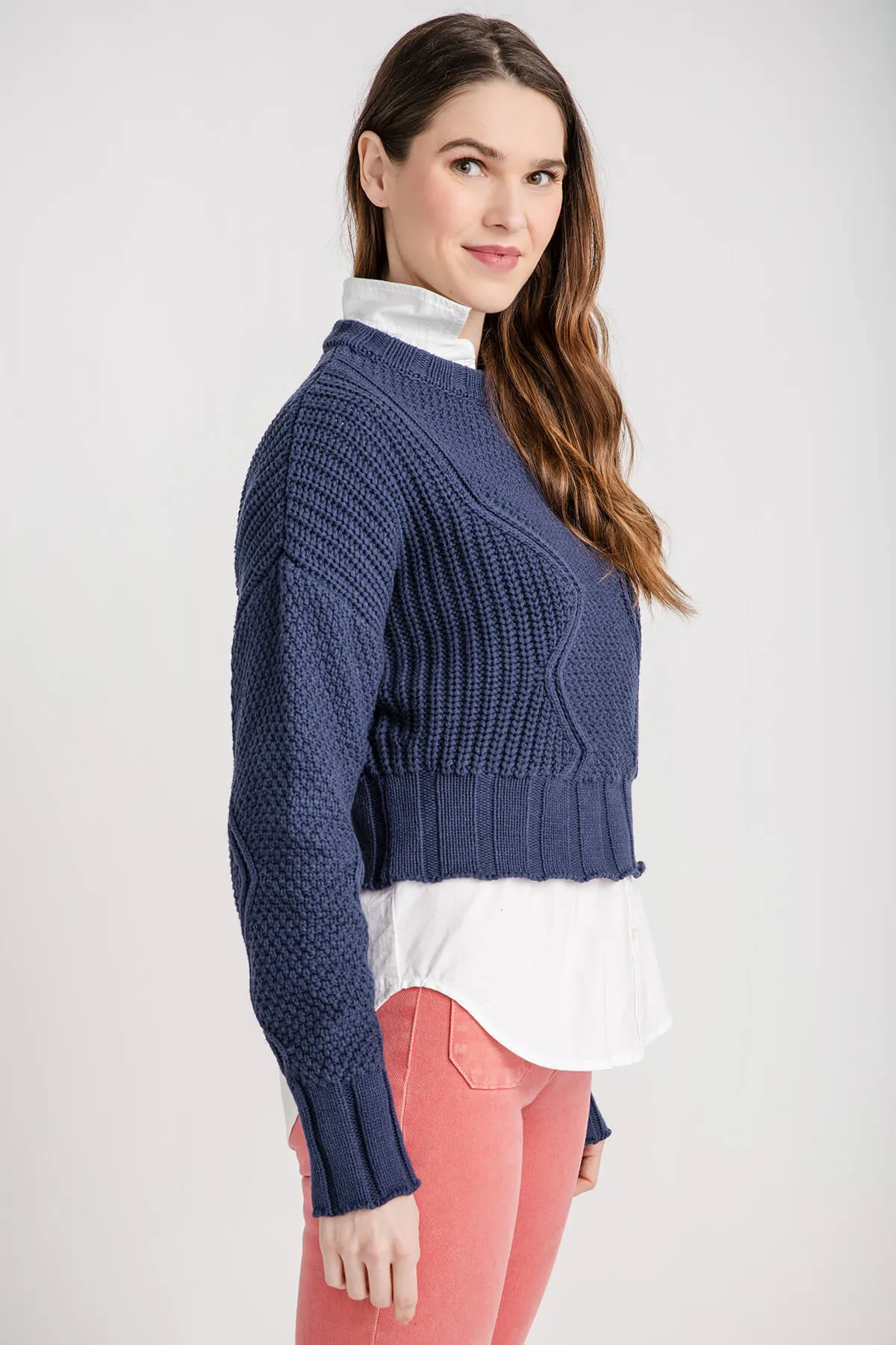 All Row Cotton Cable Sweater