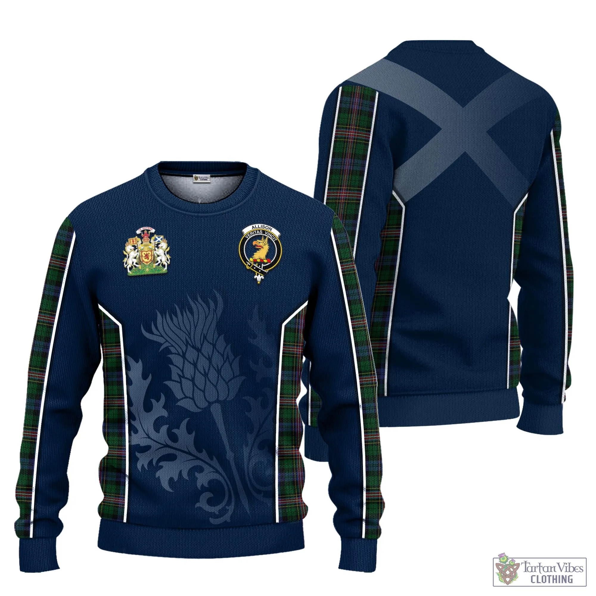 Allison Tartan Knitted Sweatshirt with Family Crest and Scottish Thistle Vibes Sport Style