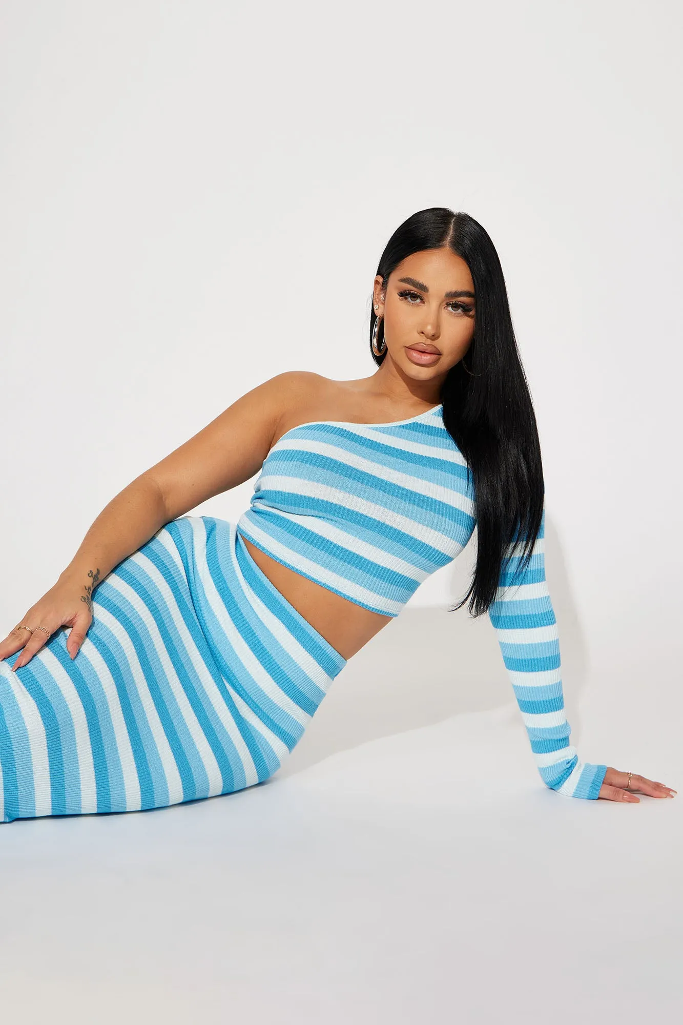 Always Remember Striped Skirt Set - Blue/combo