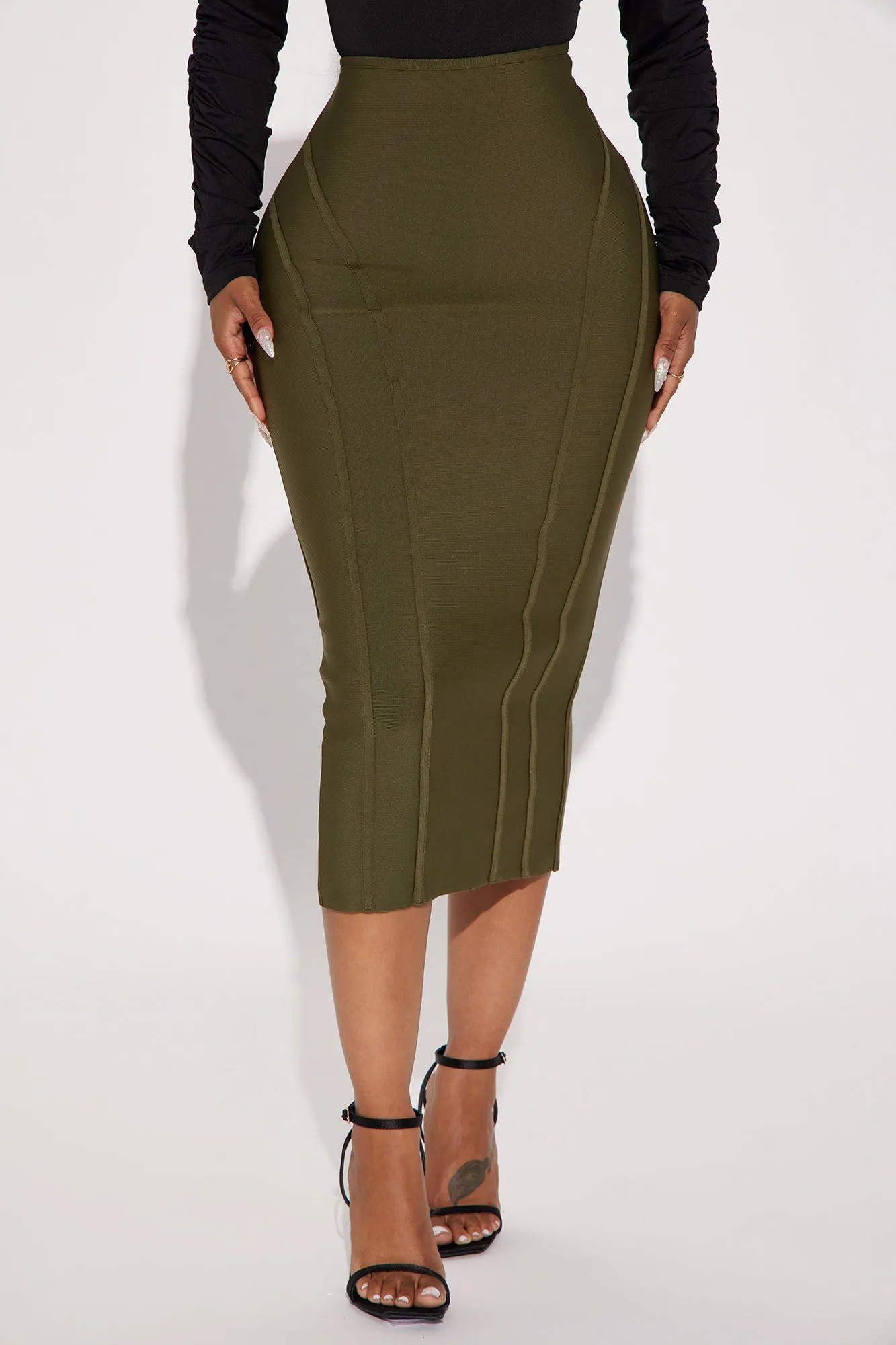 Amber Bandage Midi Skirt - Olive