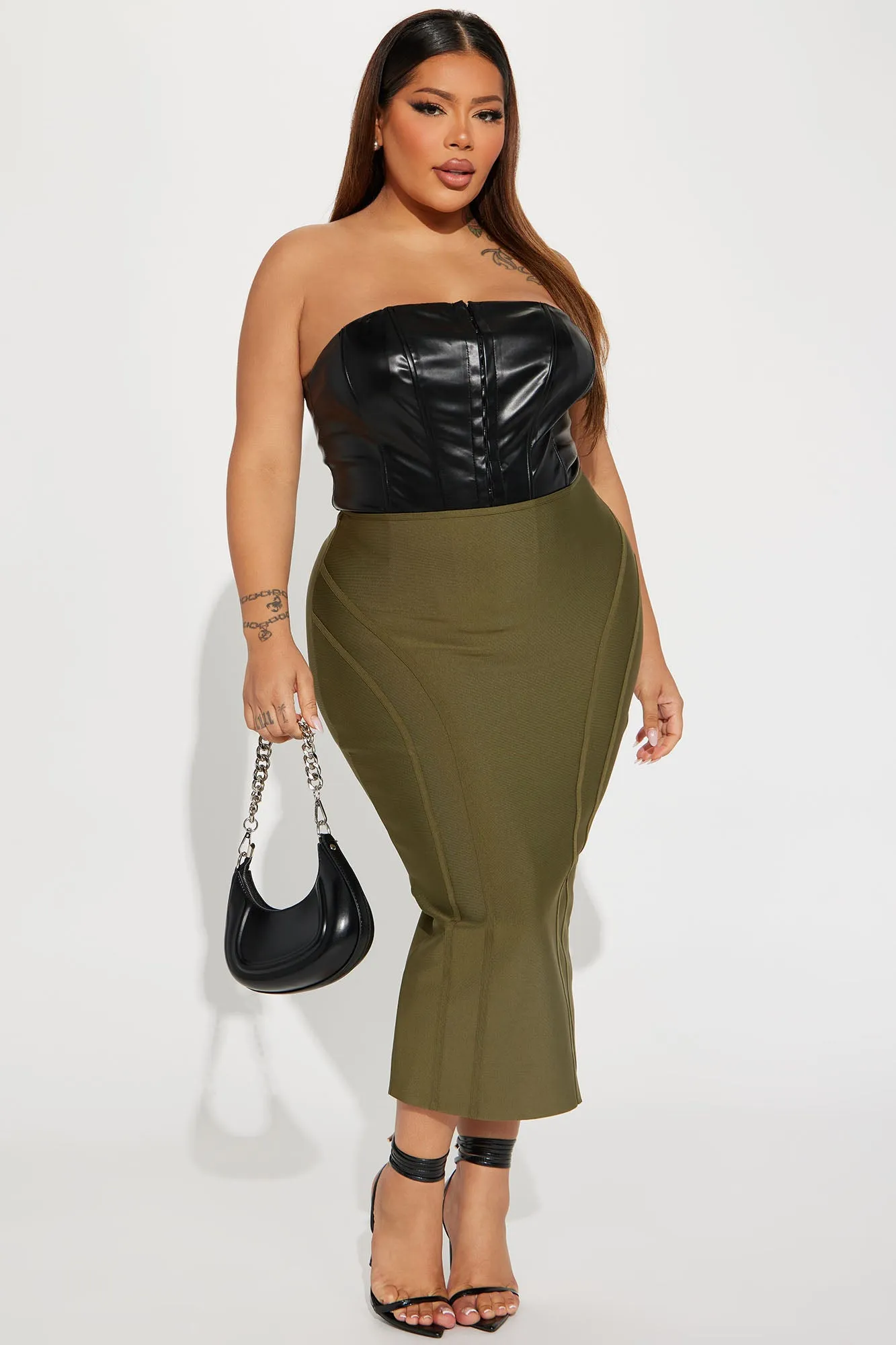 Amber Bandage Midi Skirt - Olive