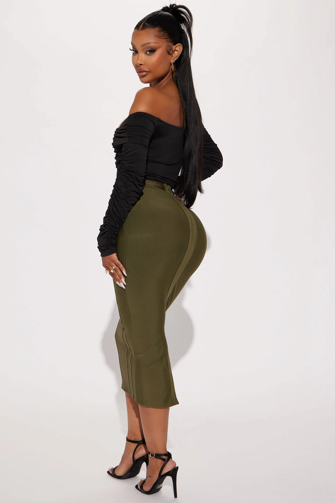 Amber Bandage Midi Skirt - Olive