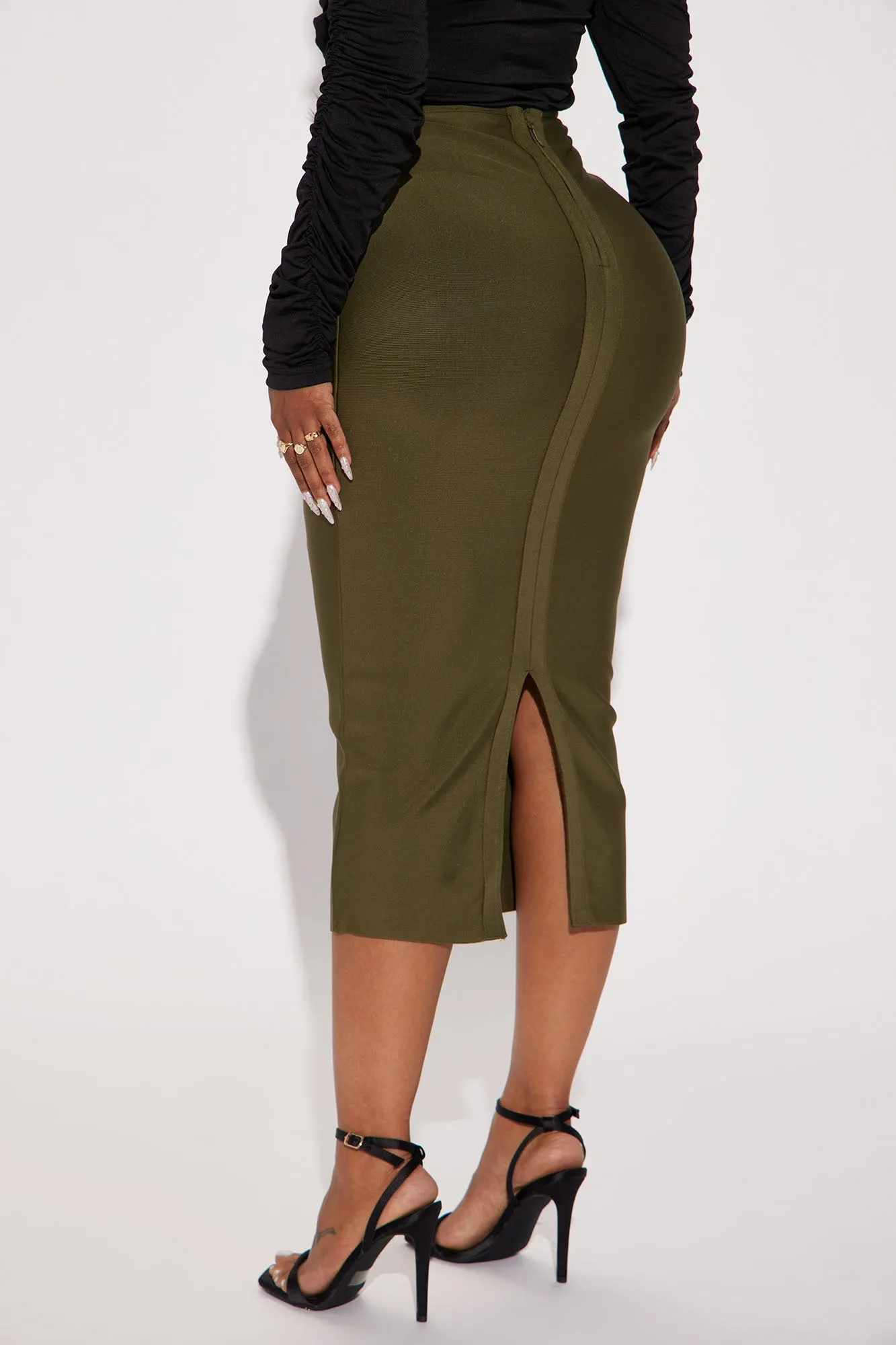 Amber Bandage Midi Skirt - Olive