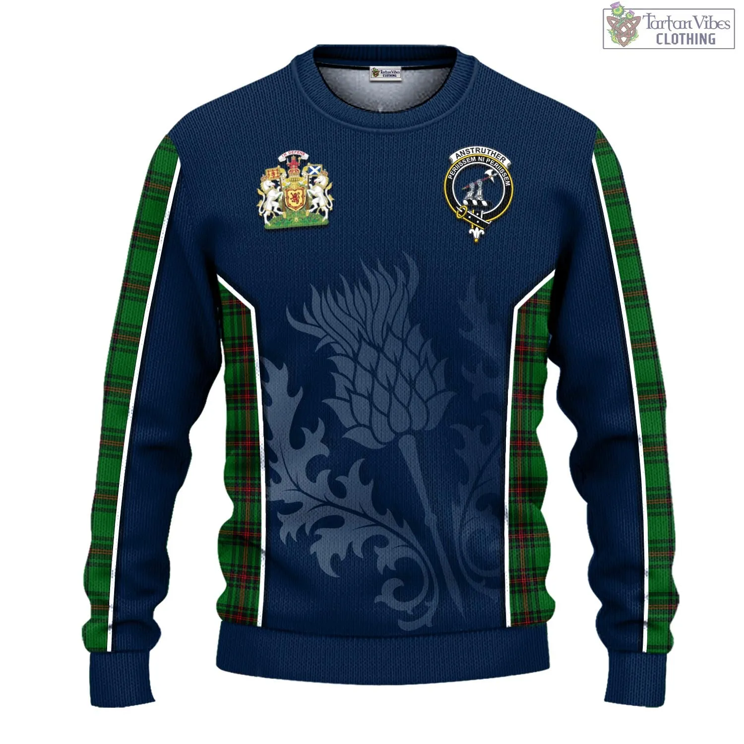 Anstruther Tartan Knitted Sweatshirt with Family Crest and Scottish Thistle Vibes Sport Style