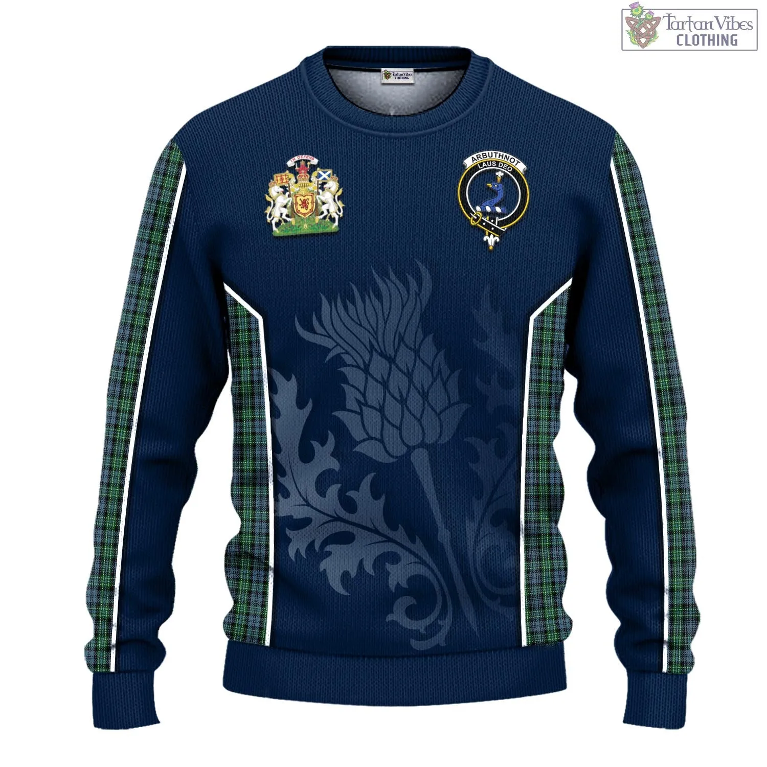 Arbuthnot Tartan Knitted Sweatshirt with Family Crest and Scottish Thistle Vibes Sport Style