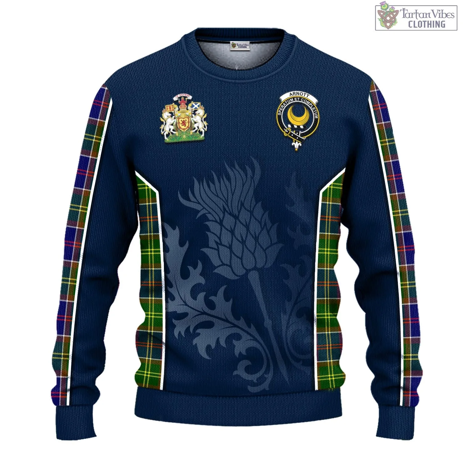 Arnott Tartan Knitted Sweatshirt with Family Crest and Scottish Thistle Vibes Sport Style