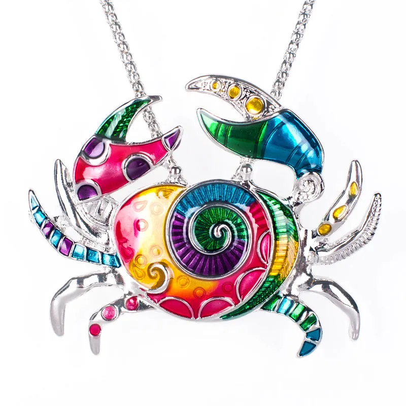 Artsy Crab Enamel Pendant Necklace