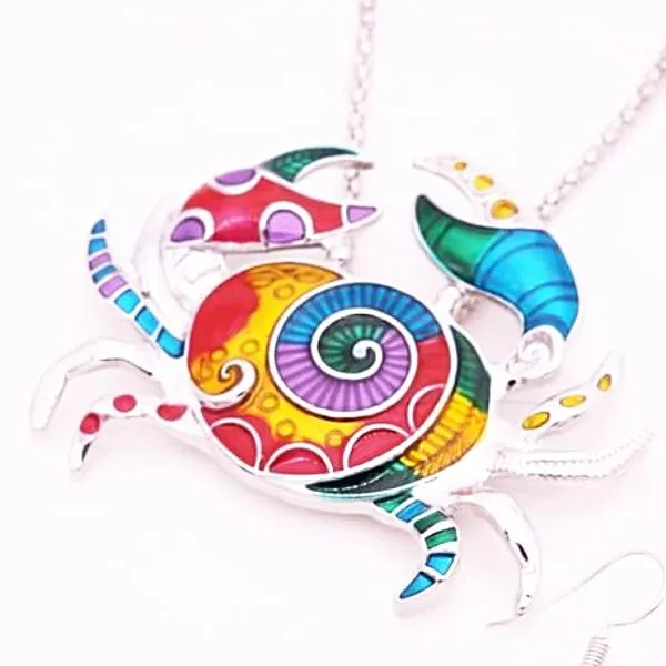 Artsy Crab Enamel Pendant Necklace