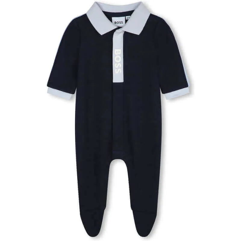 Baby Boys Navy Logo Cotton Babygrow