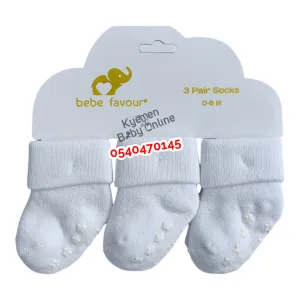 Baby Socks (3 Pairs) White (Bebe Favour) 0-6Months