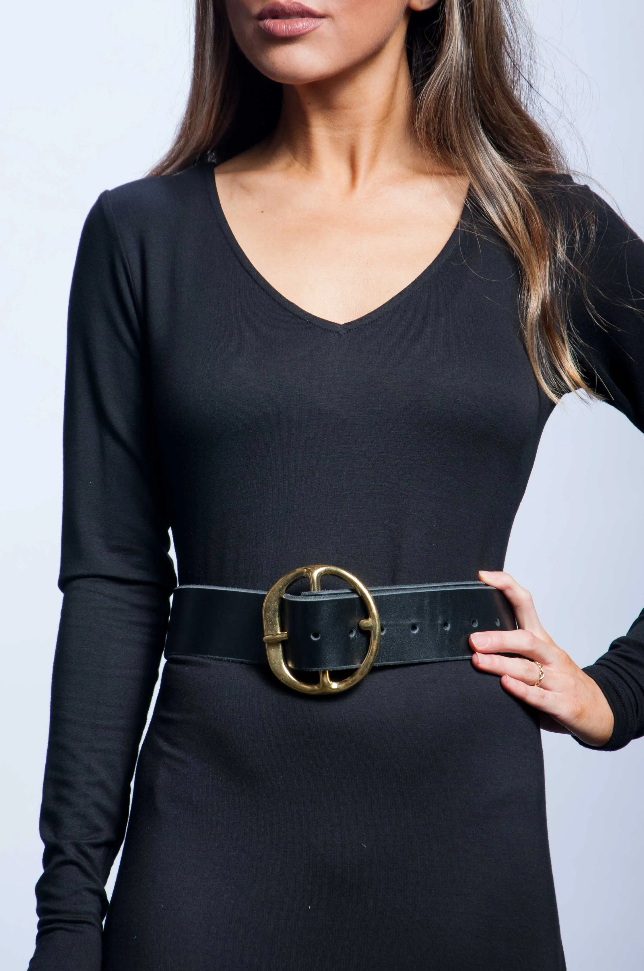 Back Off Belt - Black Leather with Brass