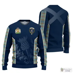 Balfour Blue Tartan Knitted Sweatshirt with Family Crest and Scottish Thistle Vibes Sport Style