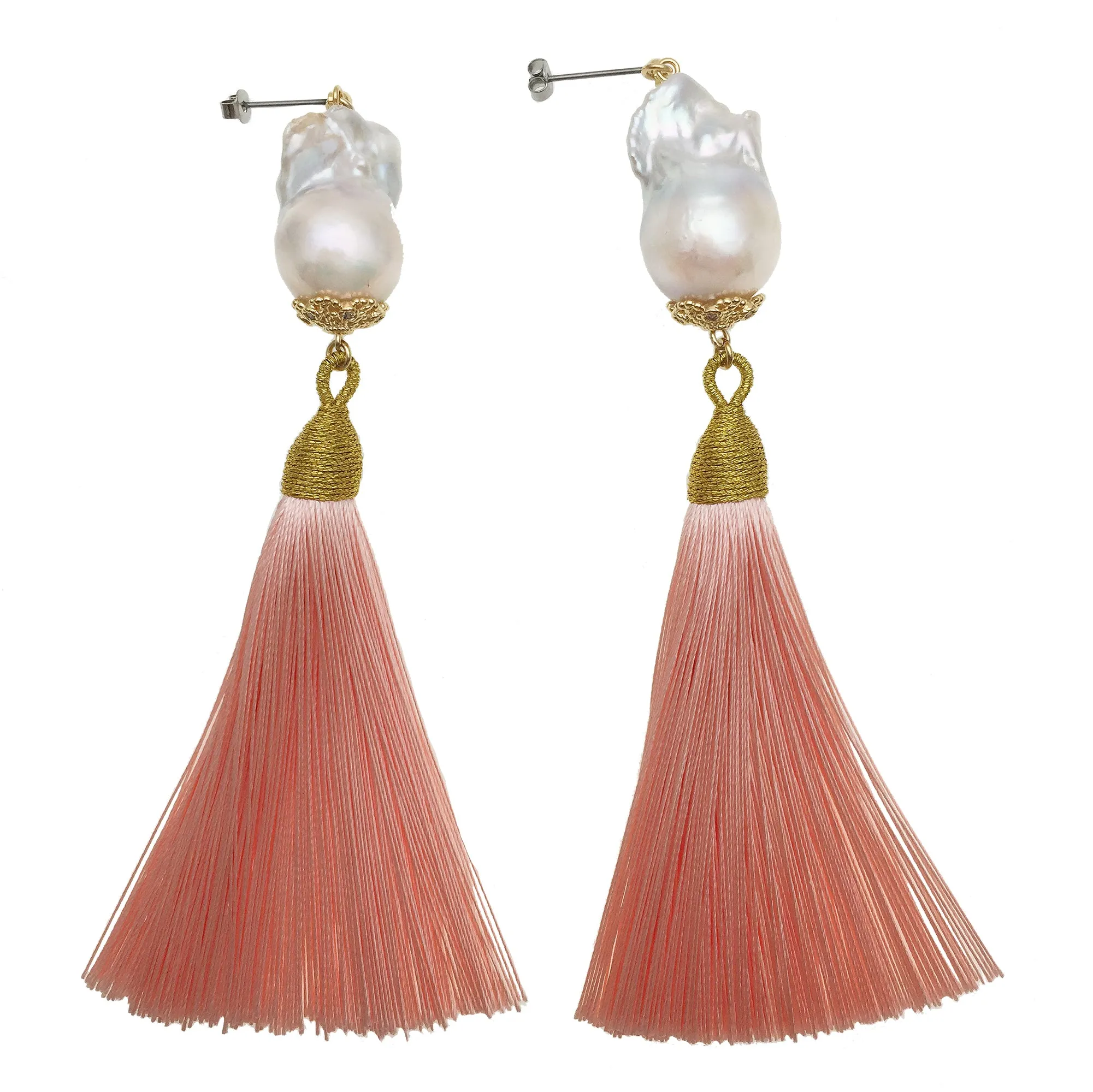 Baroque Pearl Pink Tassel Earrings DE214