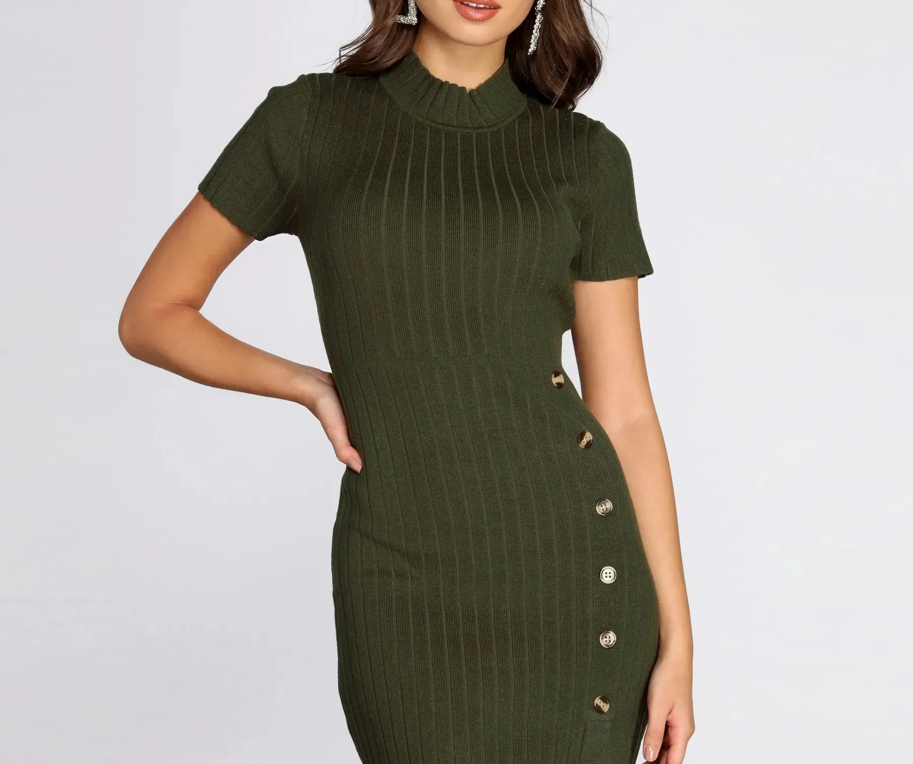 Basic Buttoned Sweater Dress