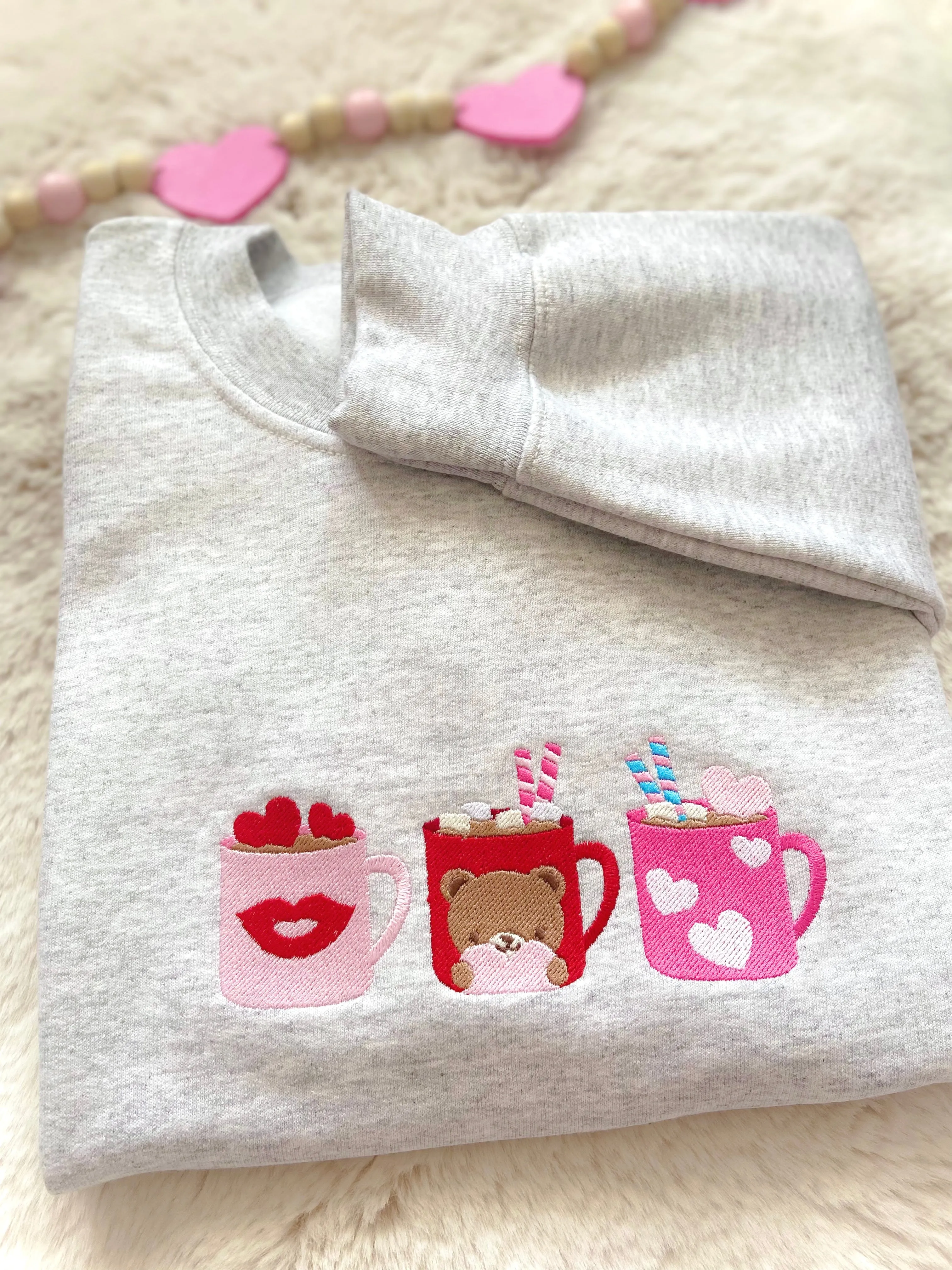 Bear Hugs & Coffee Mugs Valentine's Embroidered Sweater