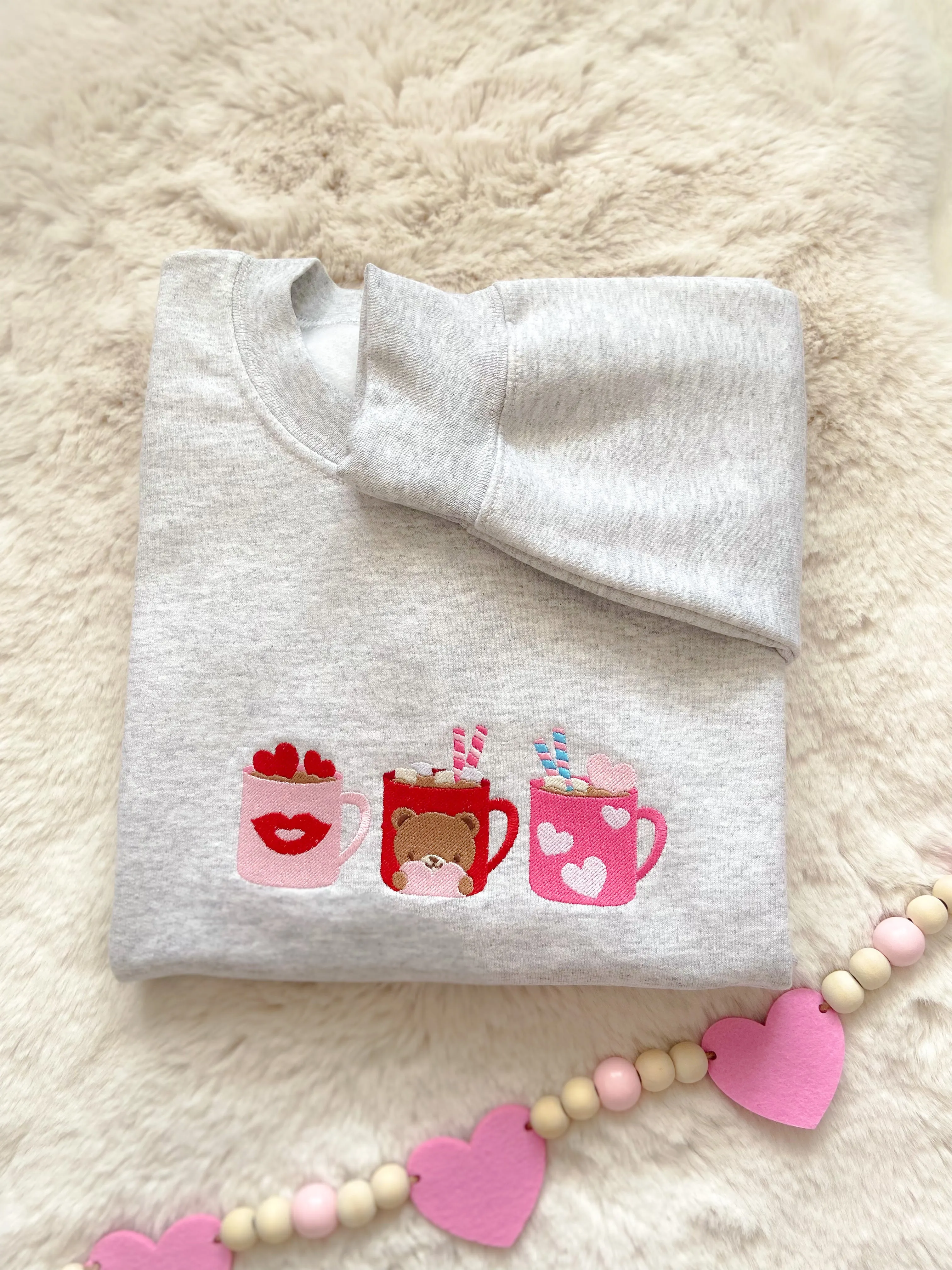 Bear Hugs & Coffee Mugs Valentine's Embroidered Sweater