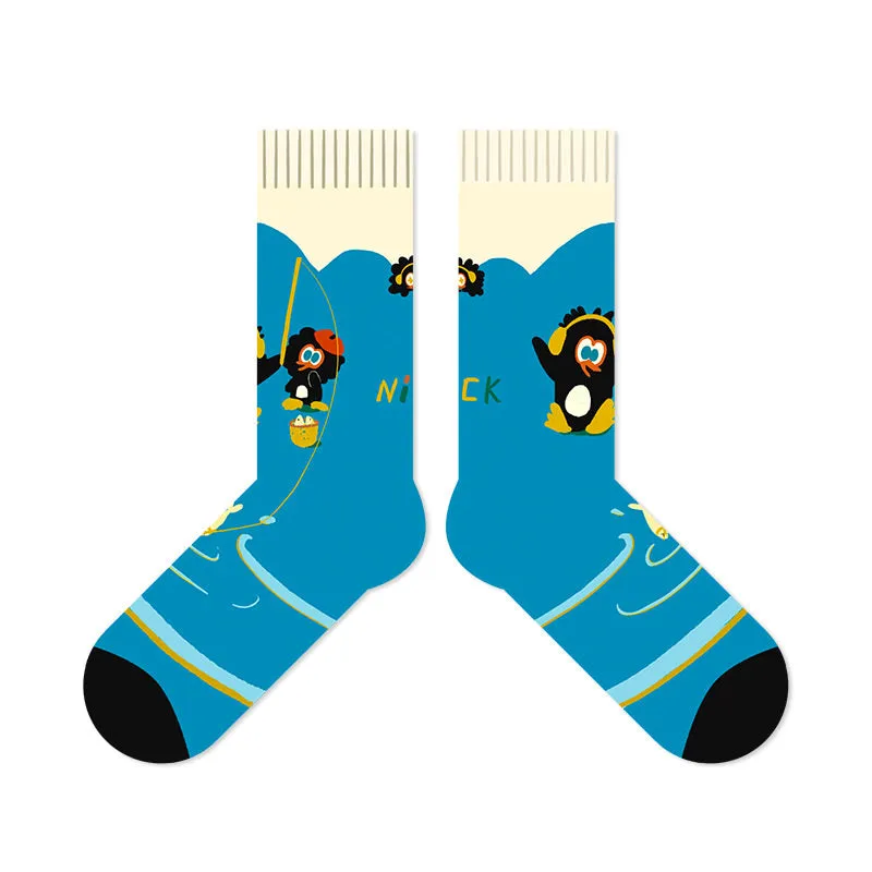 Beligogo Crazy Penguin Crew Socks: Soft, Breathable Socks with Non-Slip Grip for Men & Women