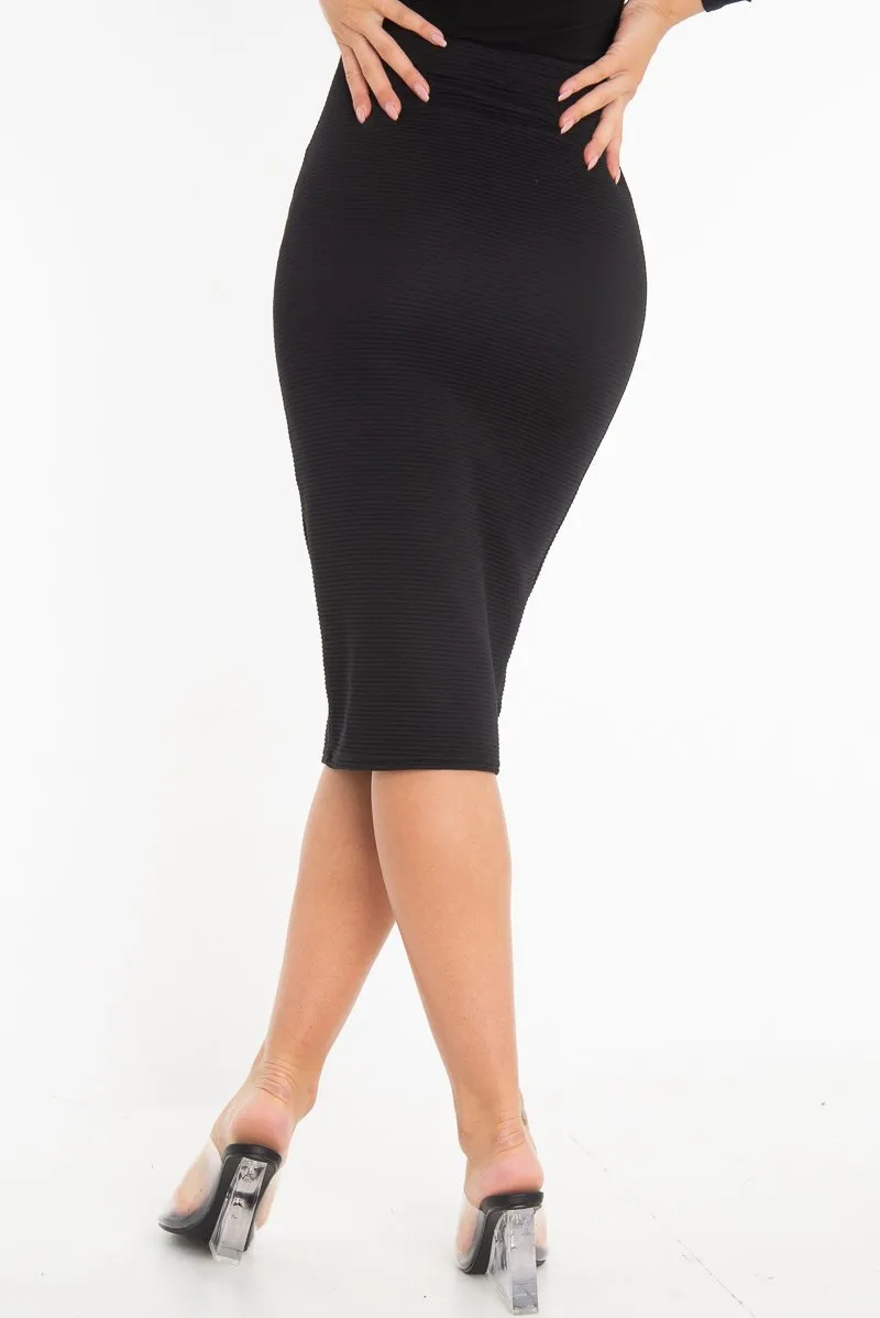 Black Chunky Rib Bodycon Midi Skirt - Marcelle