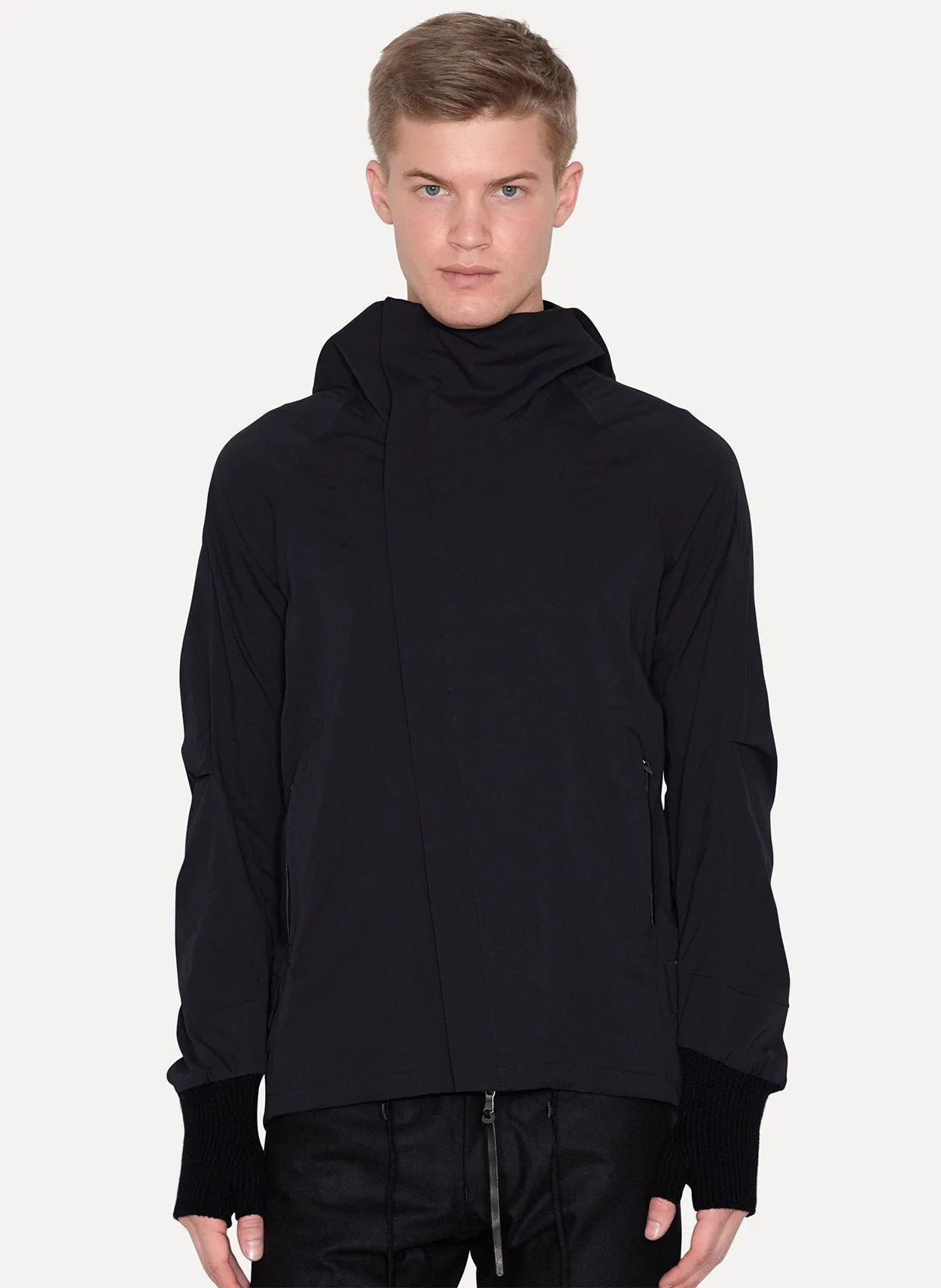 Black Nylon Taped Seams Hooded Parka