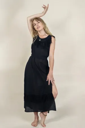 Black Organic Linen Maxi Dress