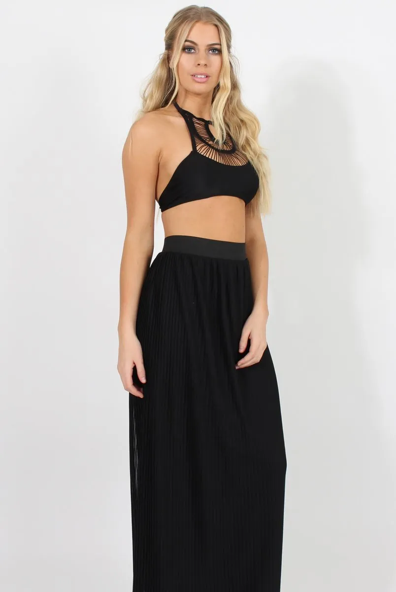 Black Pleated Maxi Skirt - Shanice