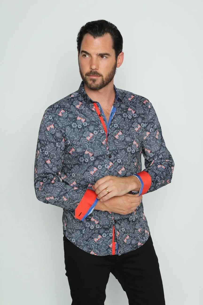 Black Radical Skull Button Down Shirt