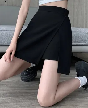 Black Split Slim Tight Hip Women’s Shorts Skirts New High Waist Solid Color Casual Female Mini Skirts Basic Office Lady