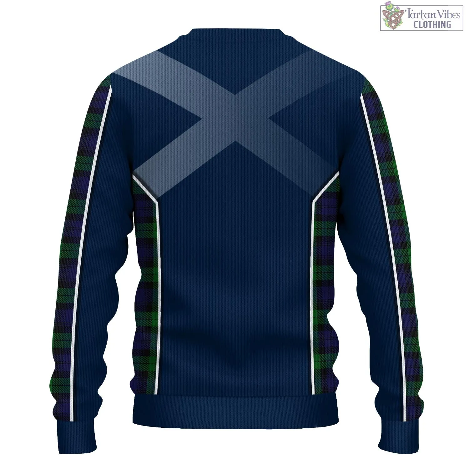 Black Watch Tartan Knitted Sweatshirt with Family Crest and Scottish Thistle Vibes Sport Style